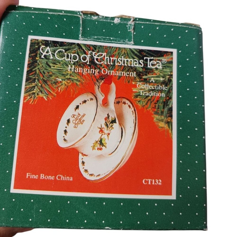 Waldman House  Press A Cup Of Christmas Tea Hanging Ornament Fine Bone China Hol
